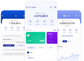 Tres teléfonos móviles diferentes que muestran la aplicación Lama.